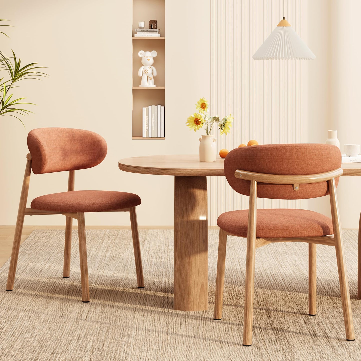 Set of 2 Modern Upholstered Dining Chairs – Armless Kitchen & Dining Chairs with Metal Legs, Khaki