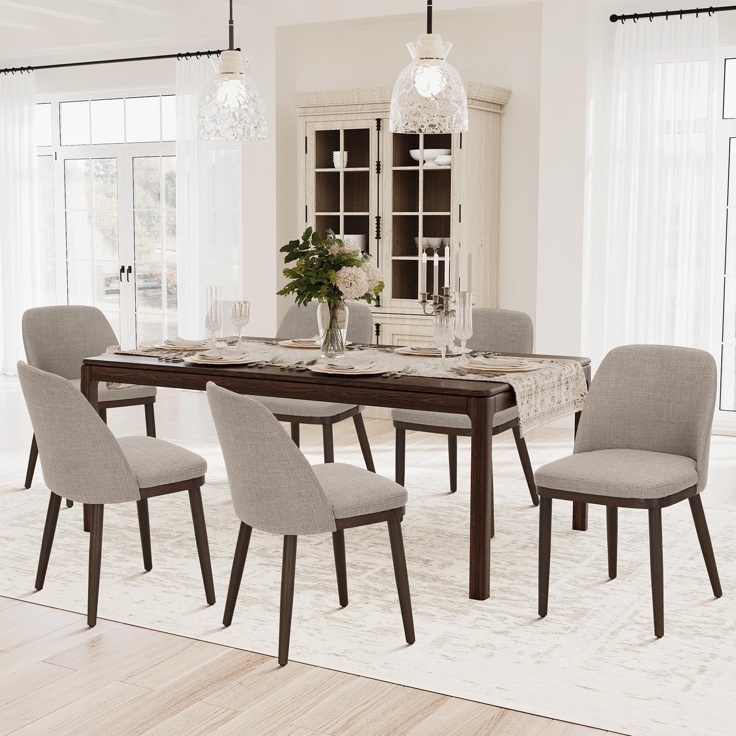 Set of 4 Modern Upholstered Dining Chairs with Wood Legs – Comfortable Kitchen & Dining Room Seating, Camel Fabric