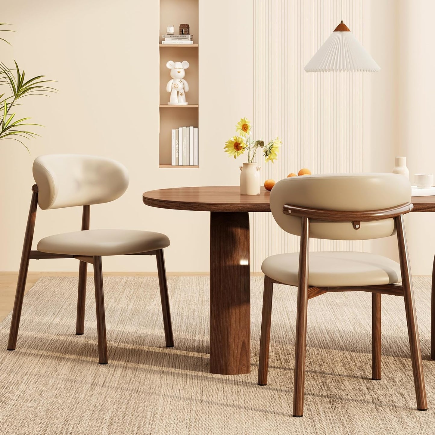 Set of 2 Modern Upholstered Dining Chairs – Armless Kitchen & Dining Chairs with Metal Legs, Khaki