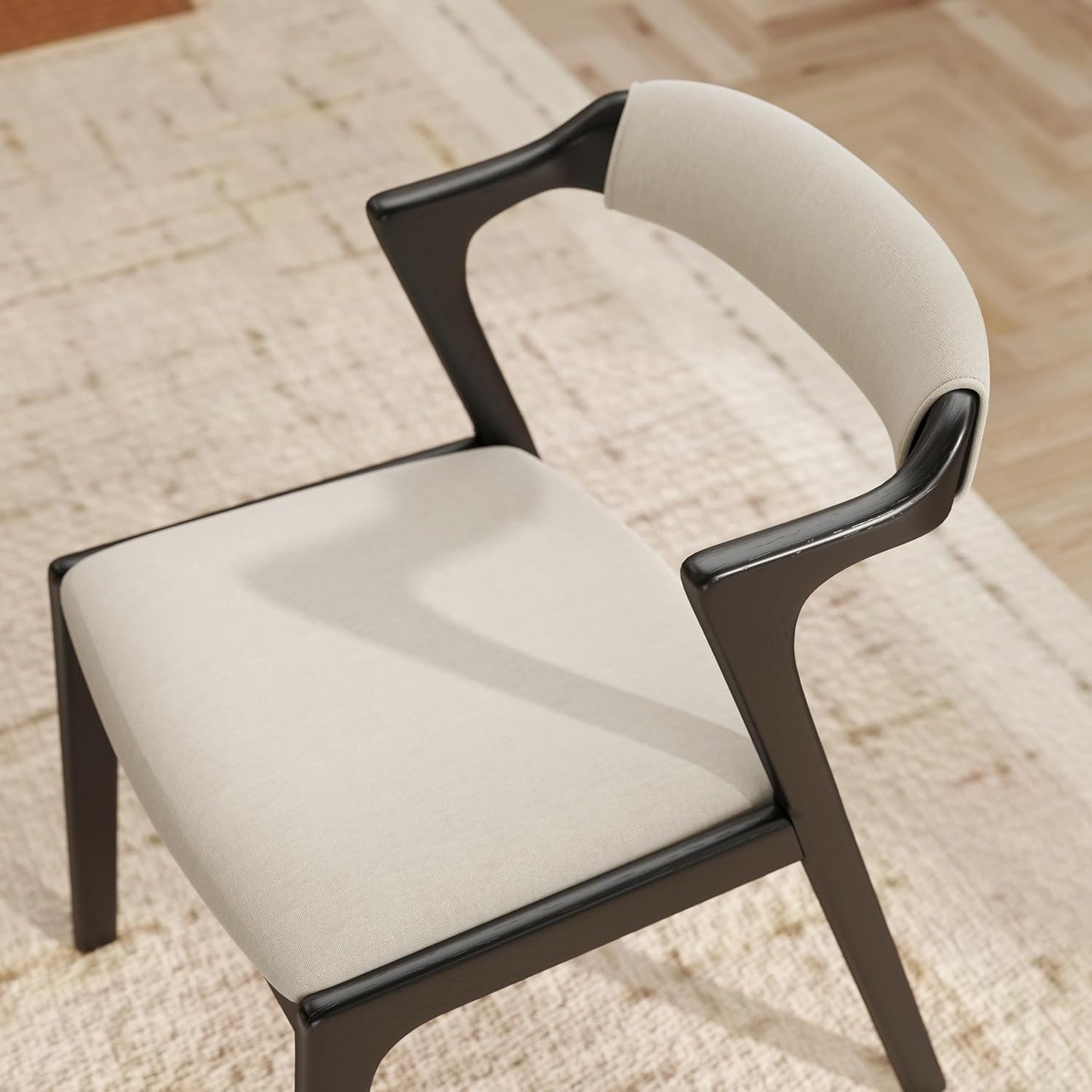 Set of 2 Upholstered Dining Chairs with Black Finish – Mid-Century Modern Wooden Frame, Comfortable Seat and Backrest