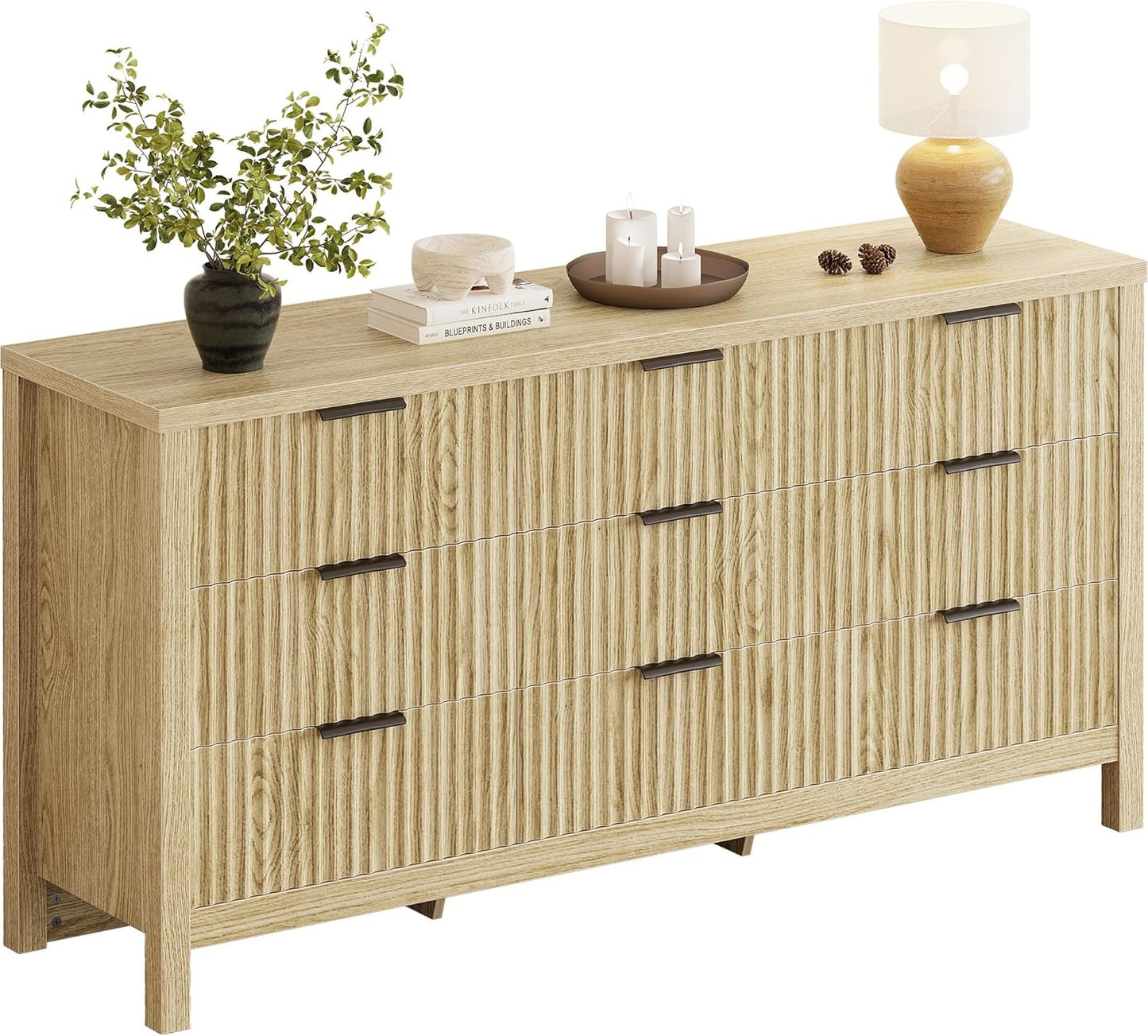 59" 9-Drawer Fluted Dresser – Wooden Storage Chest with Metal Handles for Bedroom, Entryway, or Hallway, Natural Oak