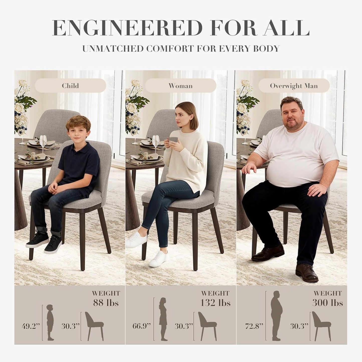 Set of 4 Modern Upholstered Dining Chairs with Wood Legs – Comfortable Kitchen & Dining Room Seating, Camel Fabric