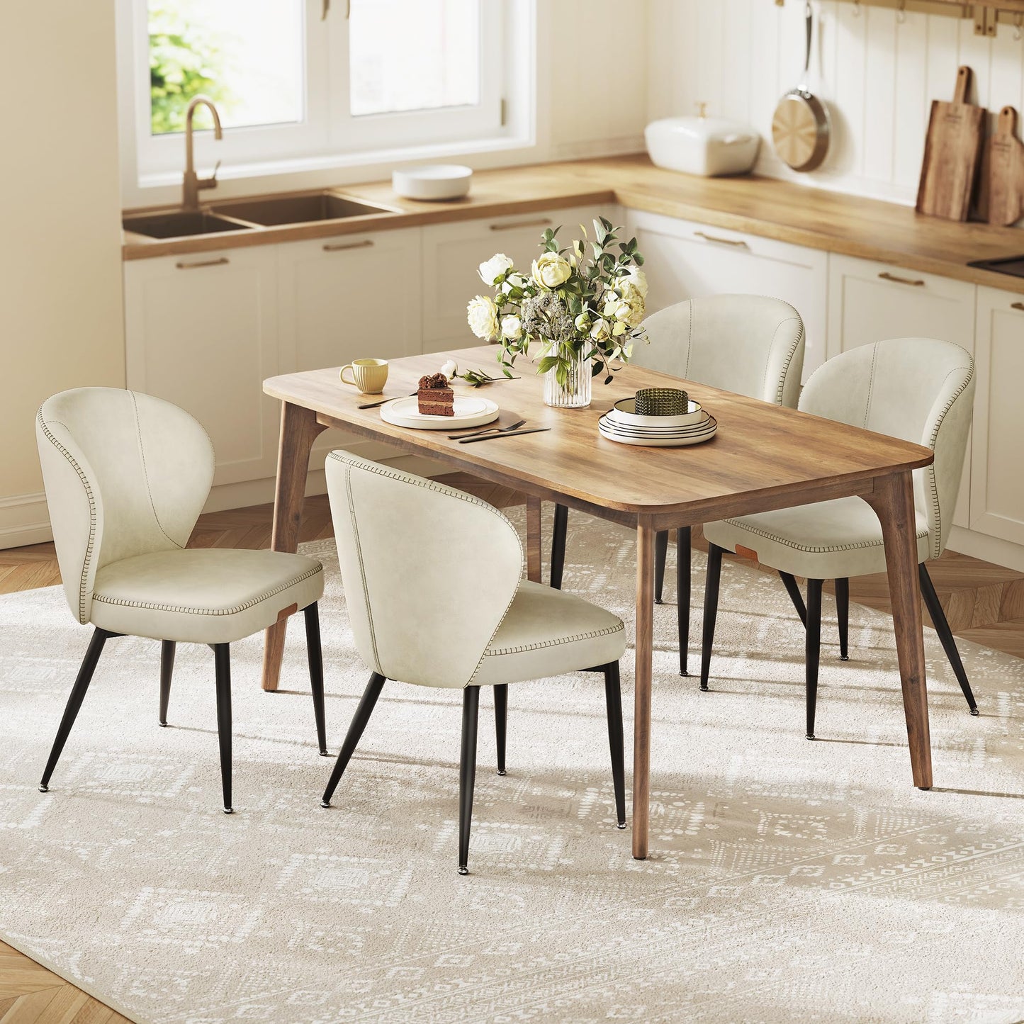 Set of 2 Mid-Century Modern Upholstered Dining Chairs – Caramel Brown Synthetic Leather Kitchen & Dining Chairs