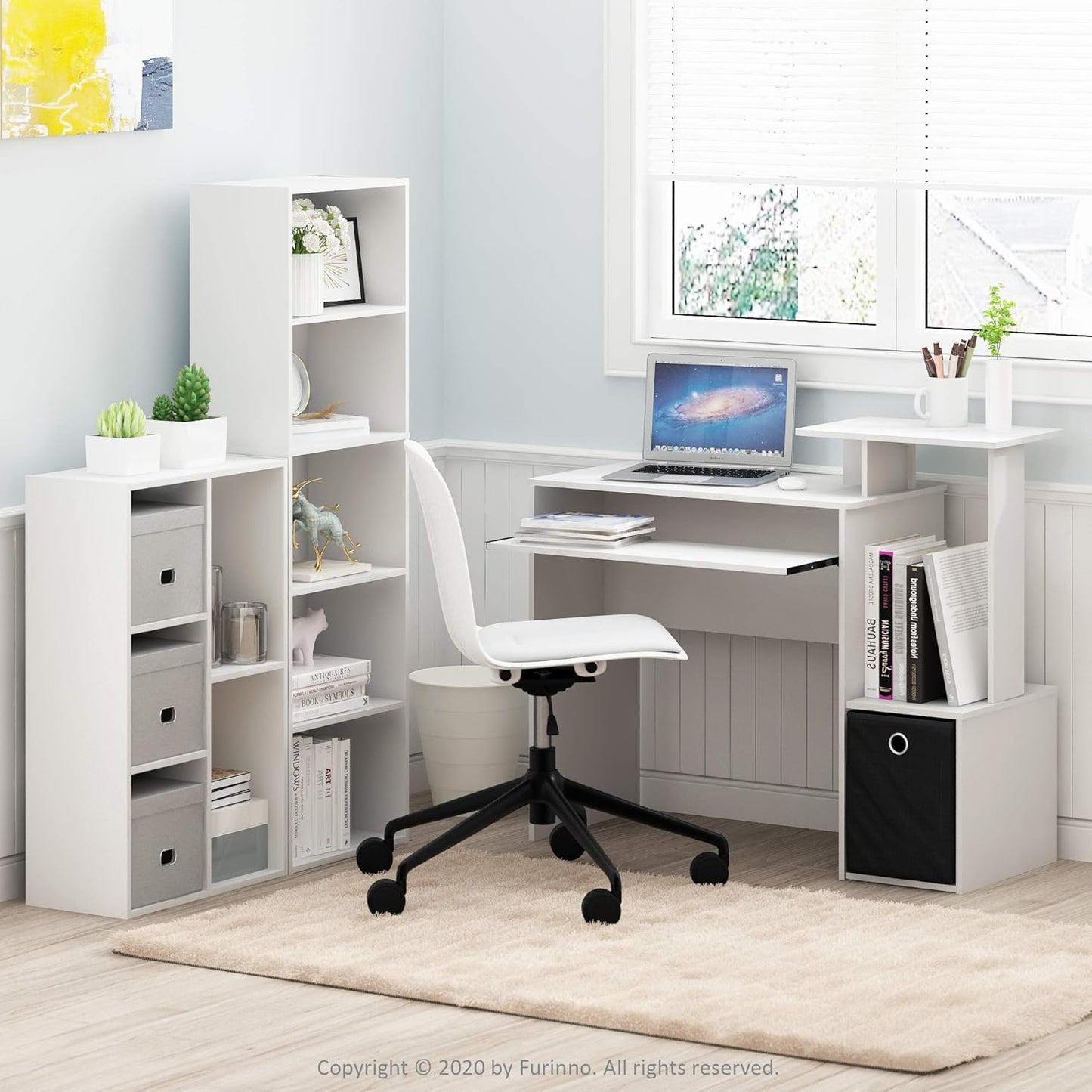 5-Cube Bookshelf, Reversible Bookcase – White Finish Dimensions: 9.4" D x 19.5" W x 31.5" H