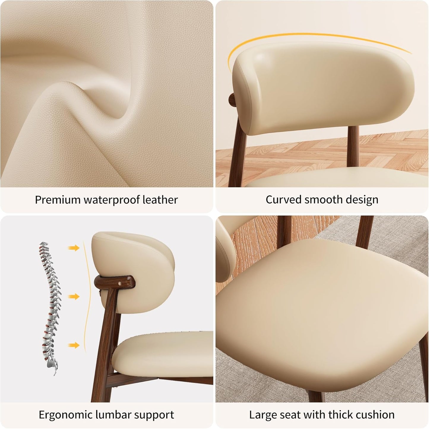 Set of 2 Modern Upholstered Dining Chairs – Armless Kitchen & Dining Chairs with Metal Legs, Khaki