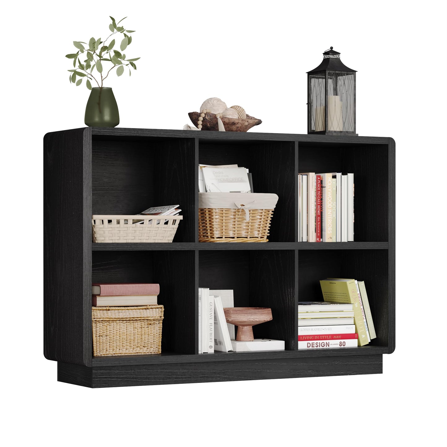 6-Cube Wooden Storage Organizer – Brown Walnut Bookcase for Bedroom, Living Room, or Office