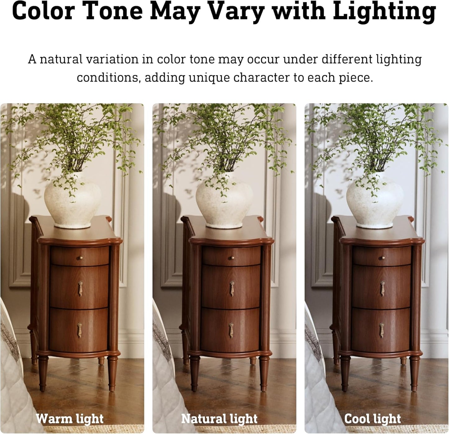 3-Drawer Nightstand Set of 2 with Built-in Charging Station – Vintage-Inspired Side Table, Brown Wood Finish