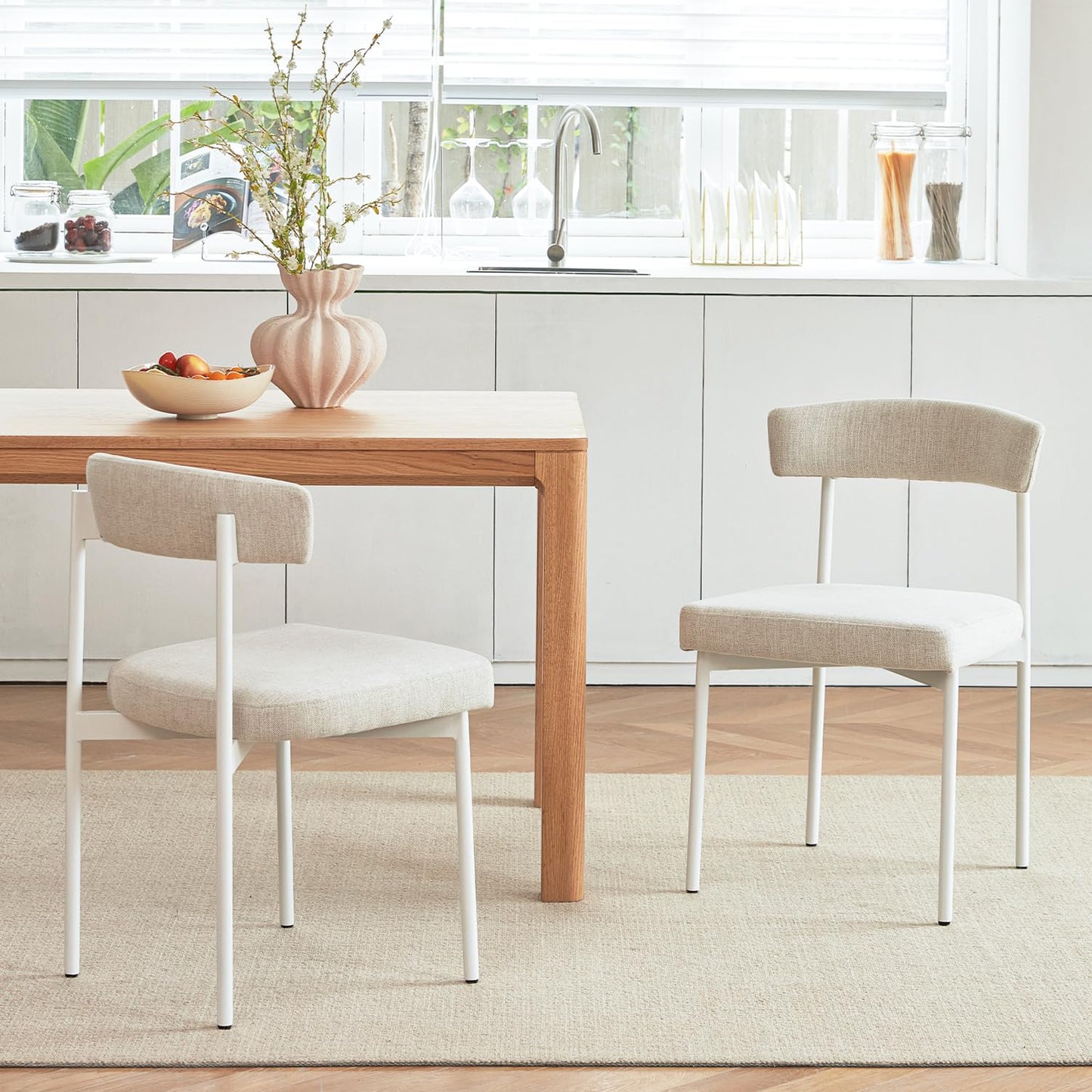 Set of 4 Brown Faux Leather Dining Chairs – Armless Upholstered Kitchen & Dining Chairs with Curved Backrest