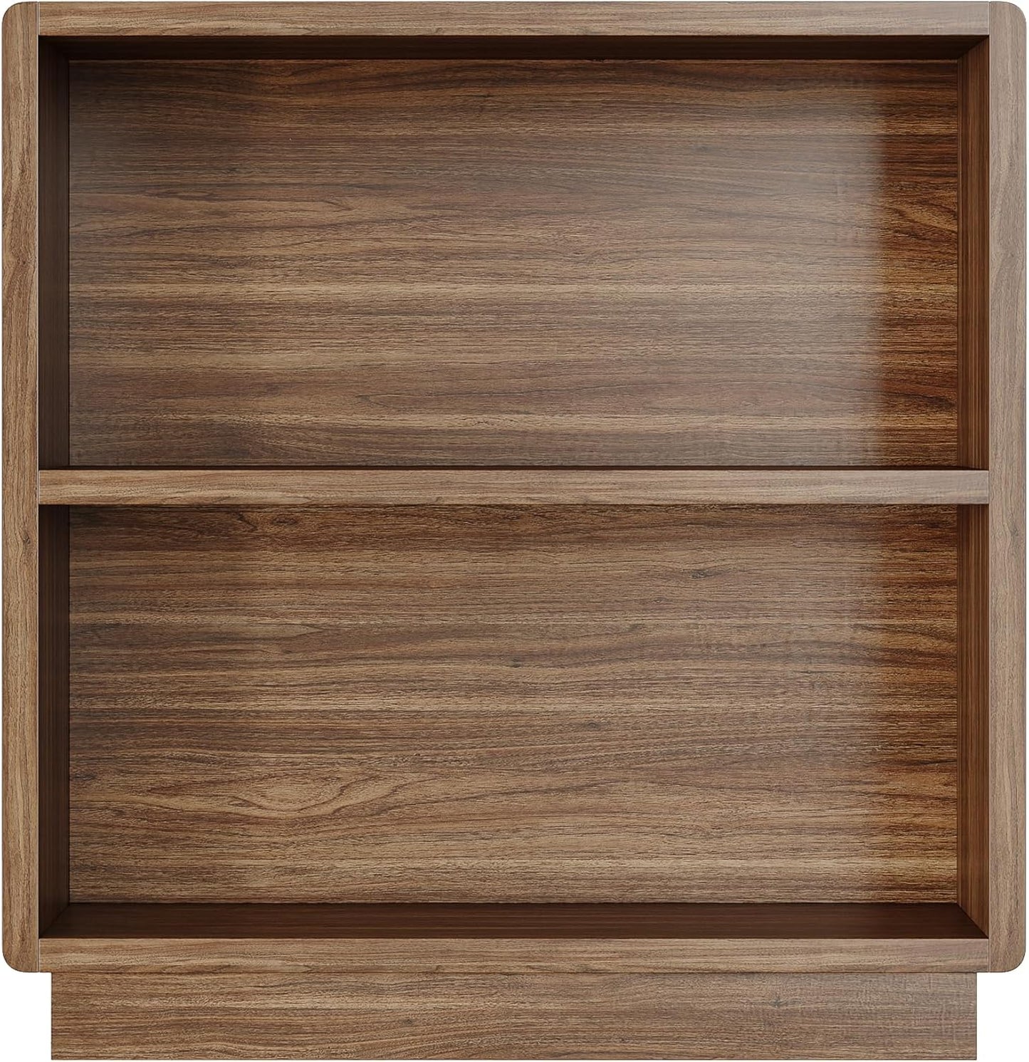 2-Tier Wooden Bookcase – Small Farmhouse Bookshelf with Open Storage, Brown Walnut Finish