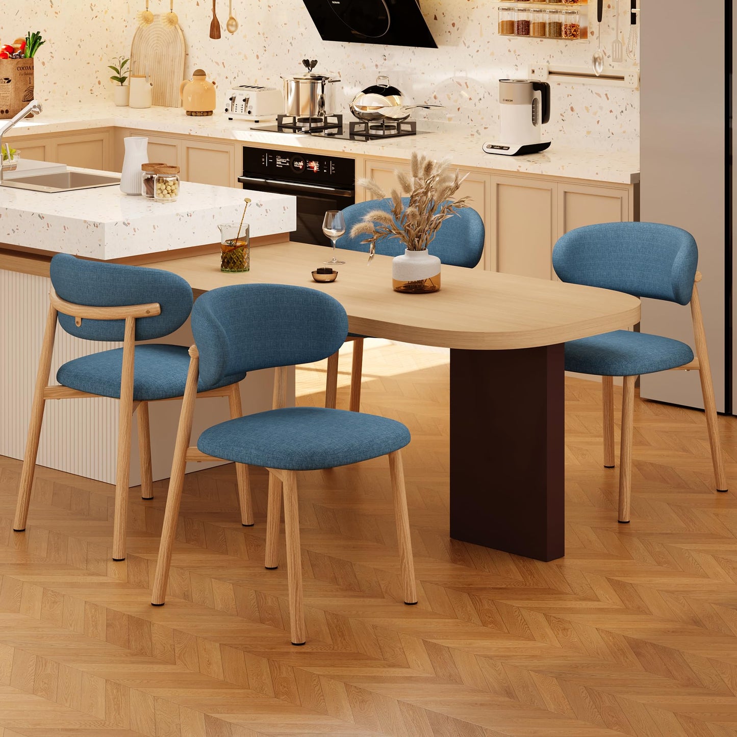 Set of 2 Modern Upholstered Dining Chairs – Armless Kitchen & Dining Chairs with Metal Legs, Khaki