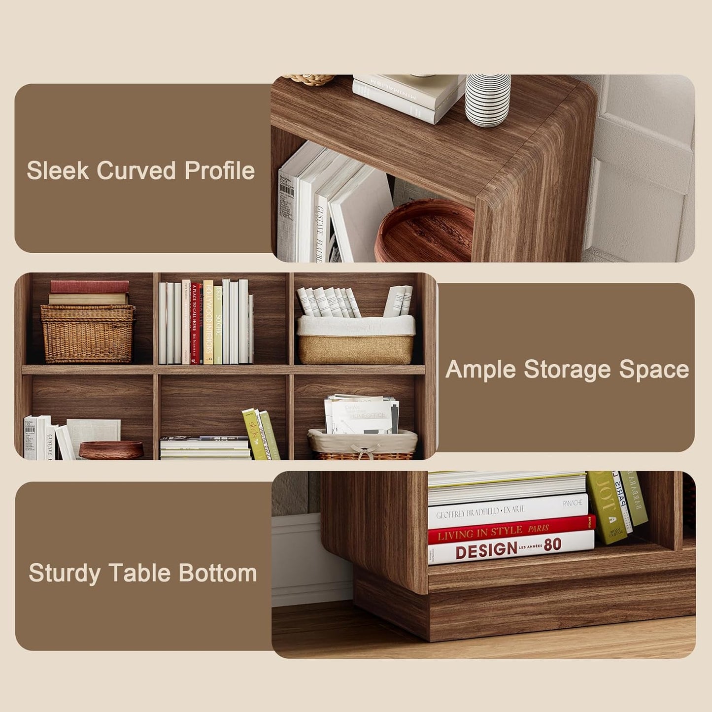 6-Cube Wooden Storage Organizer – Brown Walnut Bookcase for Bedroom, Living Room, or Office
