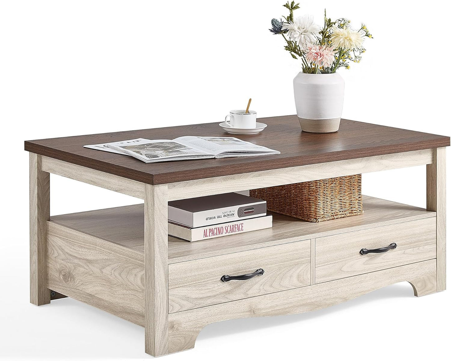 Farmhouse Coffee Table with Storage – Oak and Brown