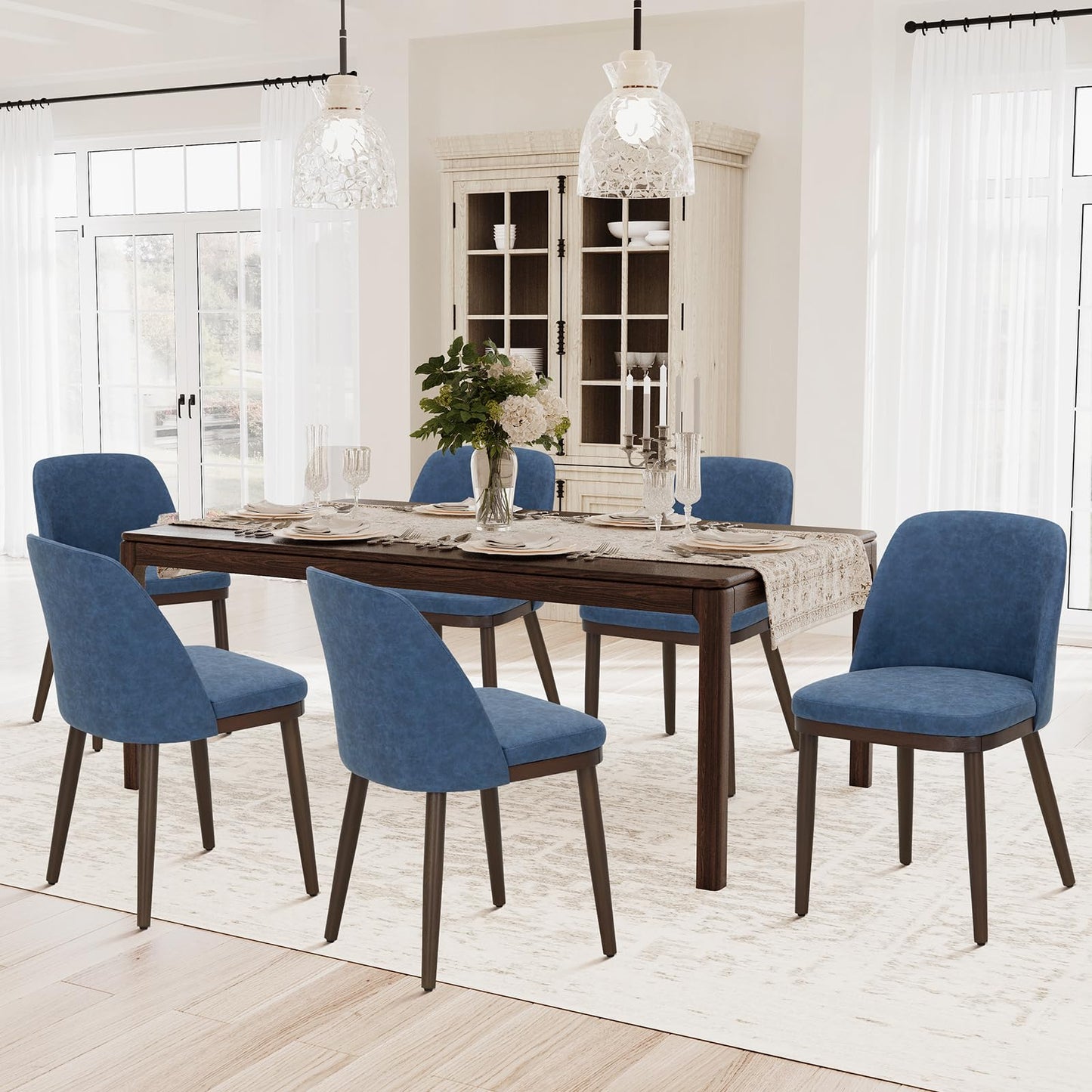 Set of 4 Modern Upholstered Dining Chairs with Wood Legs – Comfortable Kitchen & Dining Room Seating, Camel Fabric