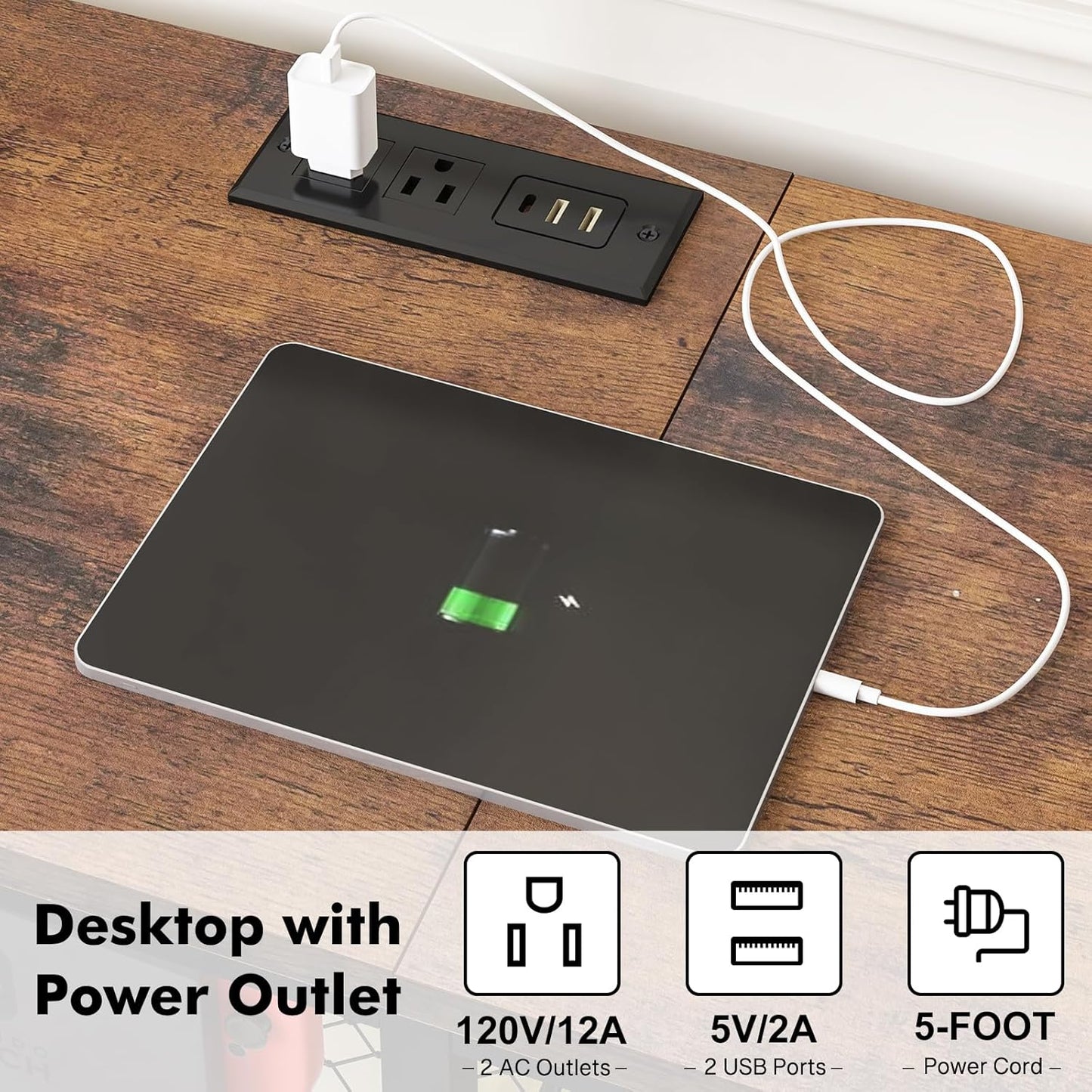 Rustic Brown TV Stand for 55-Inch TVs – Media Console with Adjustable Shelves, LED Lights & Built-In Power Outlets