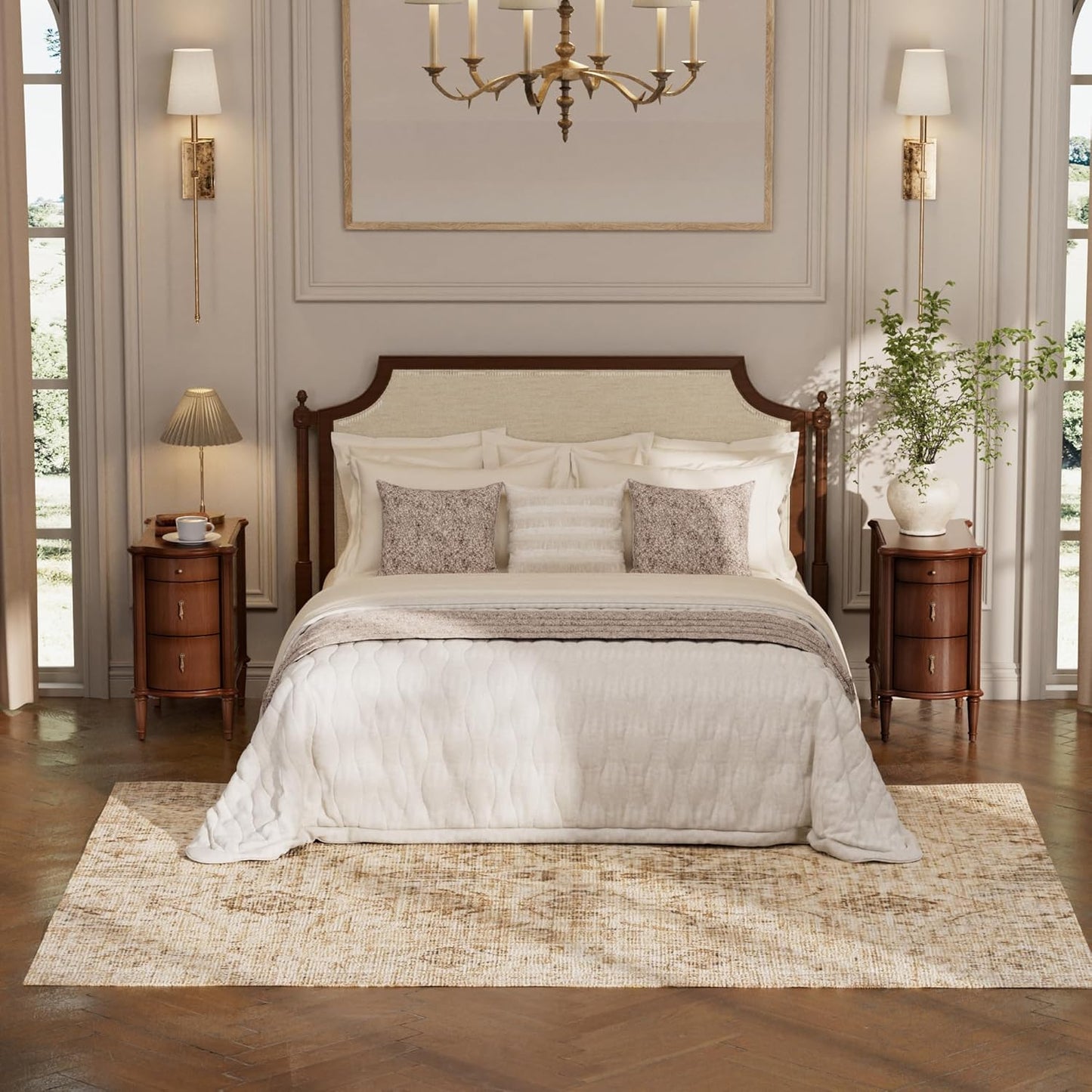 3-Drawer Nightstand Set of 2 with Built-in Charging Station – Vintage-Inspired Side Table, Brown Wood Finish