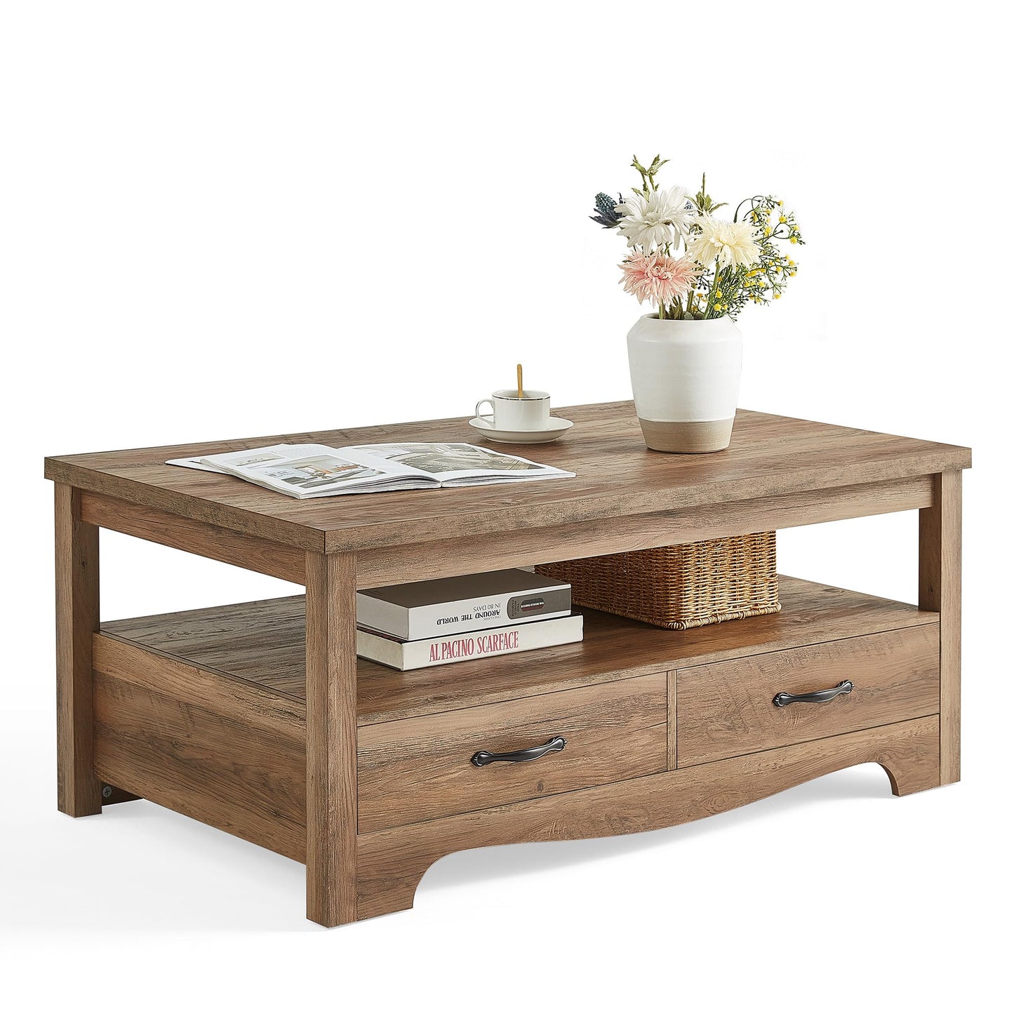 Farmhouse Coffee Table with Storage – Oak and Brown