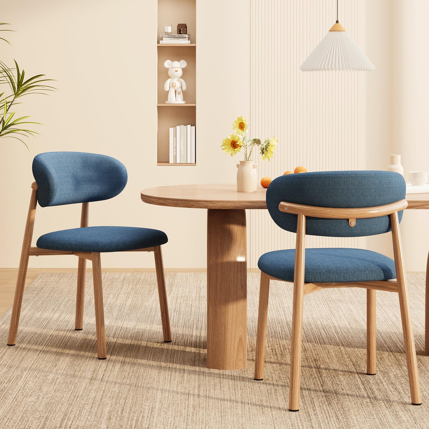 Set of 2 Modern Upholstered Dining Chairs – Armless Kitchen & Dining Chairs with Metal Legs, Khaki