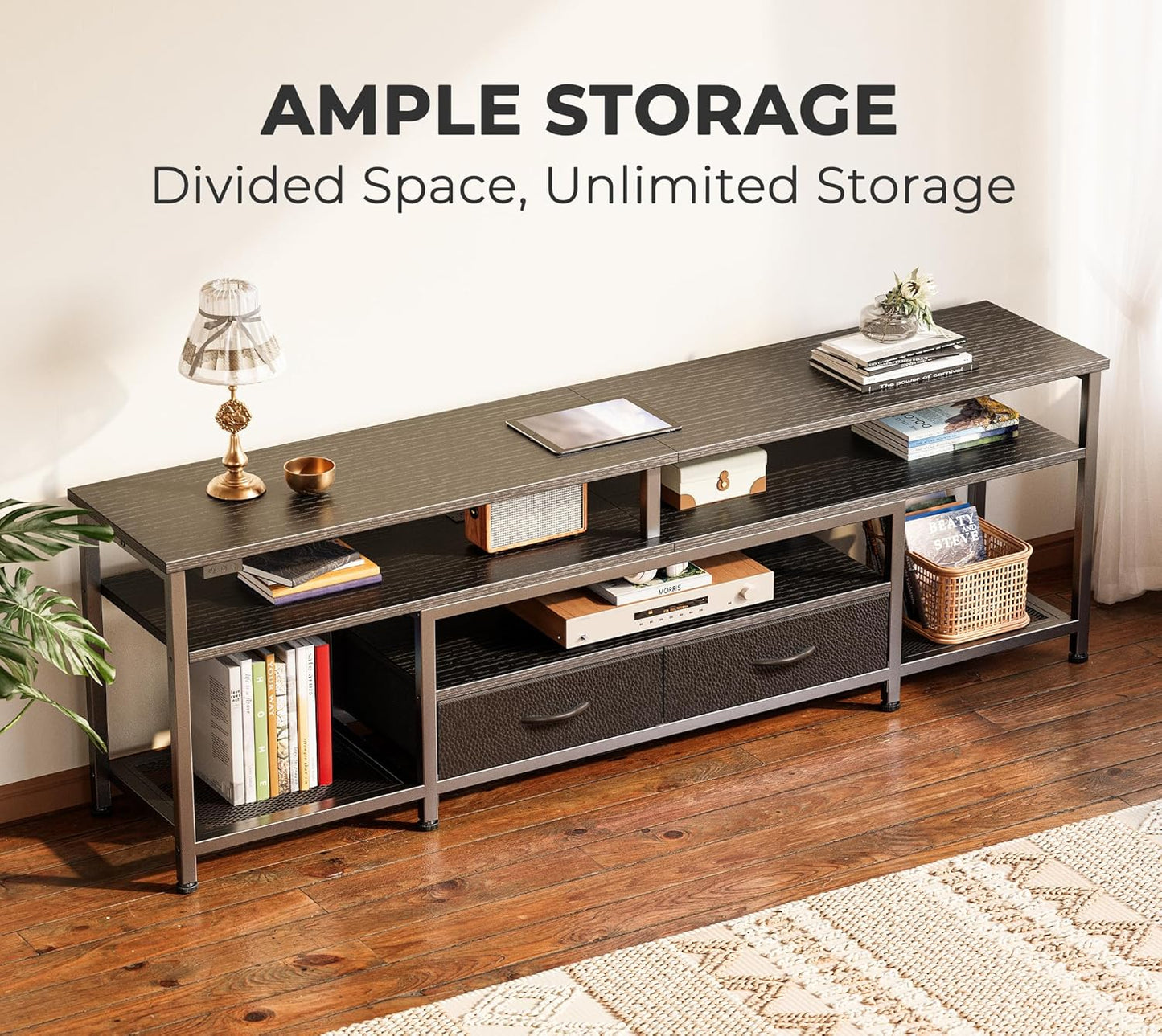 65-70 Inch Modern TV Stand with Drawers, Shelves, LED Lights & Built-In Power Outlets – Media Console for Living Room