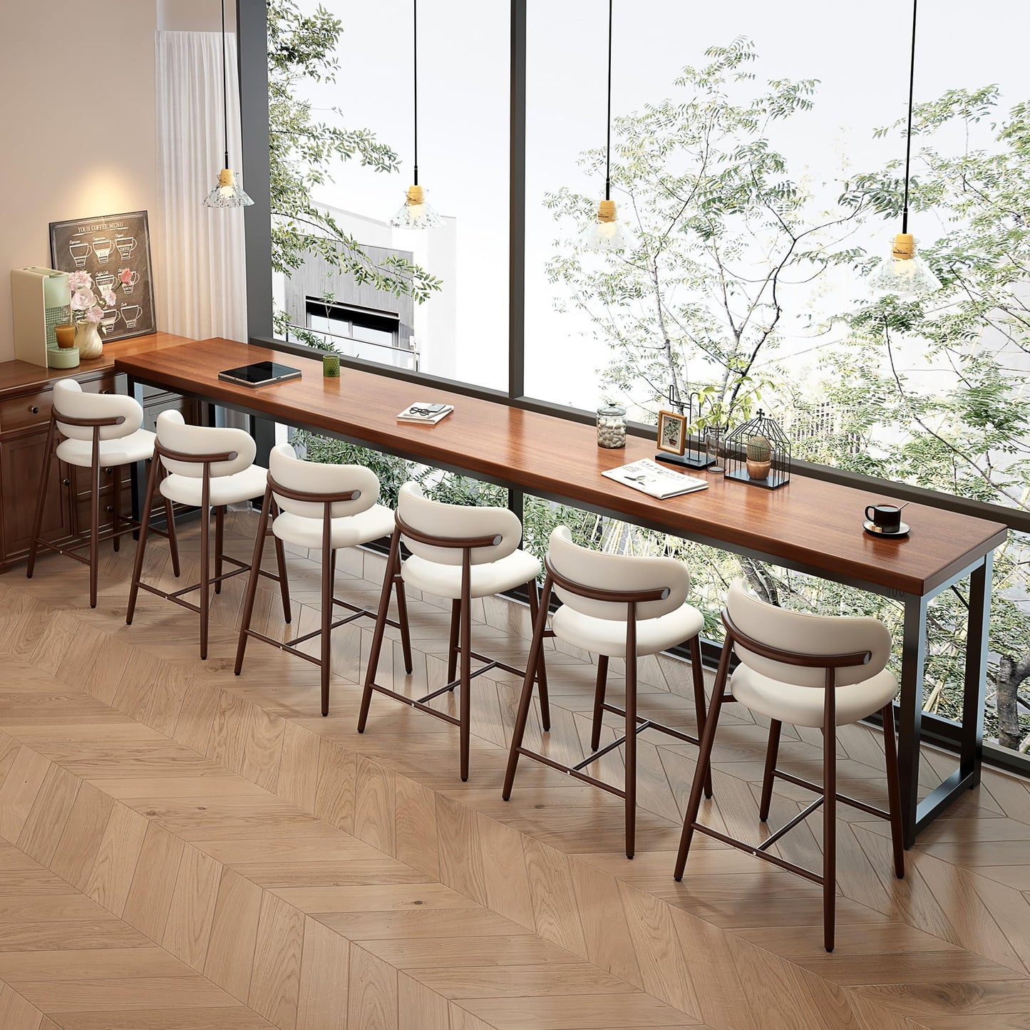 Set of 2 Modern Upholstered Dining Chairs – Armless Kitchen & Dining Chairs with Metal Legs, Khaki