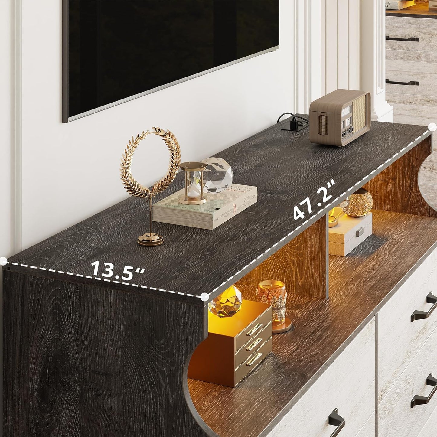 6-Drawer Modern Dresser with LED & USB Charging – Rustic White Wooden Storage Cabinet for Bedroom, Living Room, Hallway