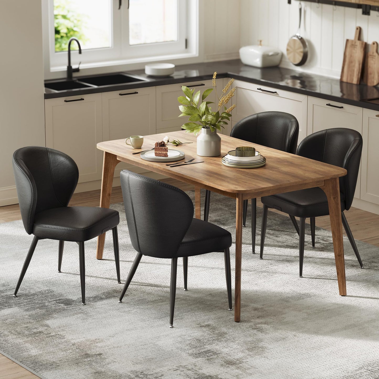 Set of 2 Mid-Century Modern Upholstered Dining Chairs – Caramel Brown Synthetic Leather Kitchen & Dining Chairs