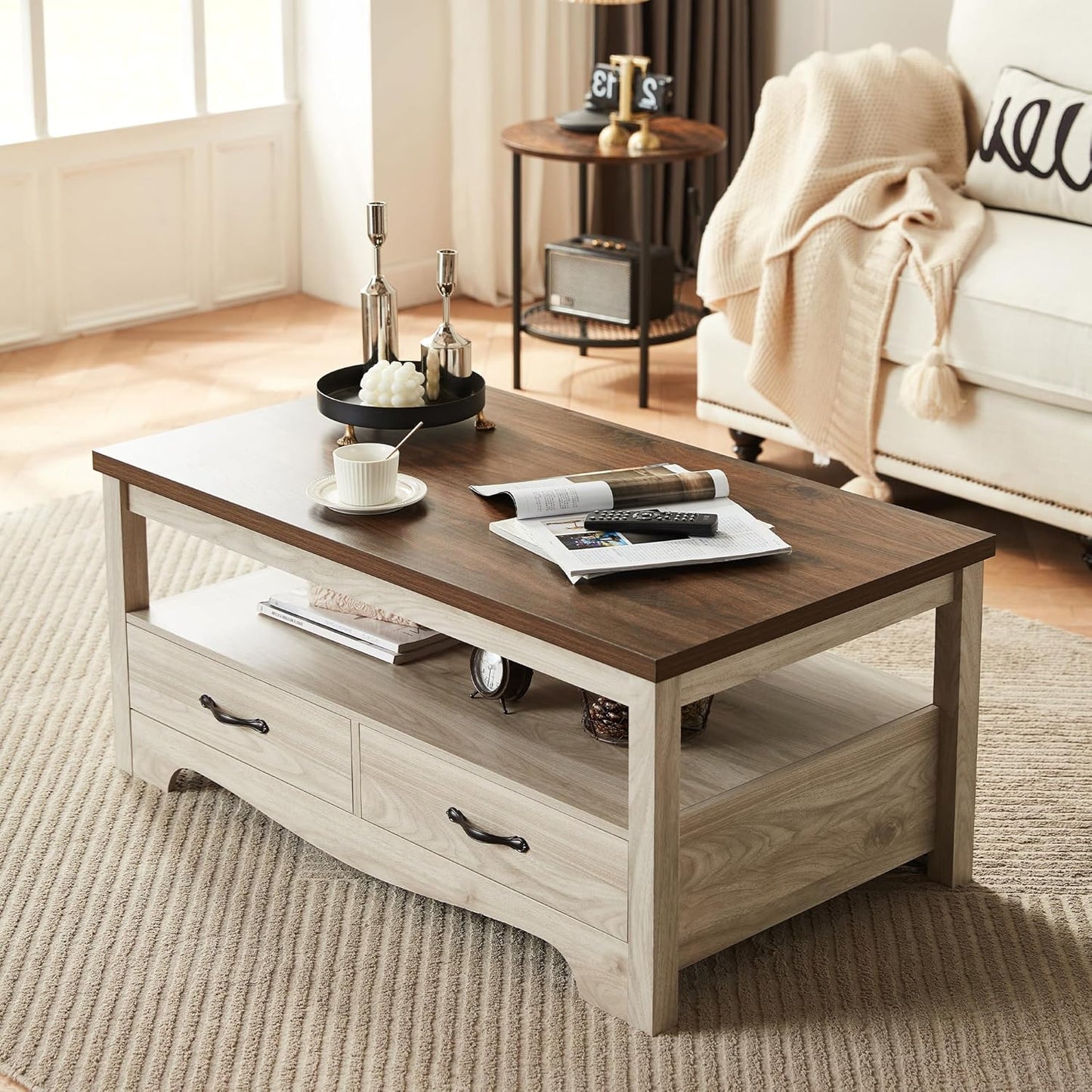 Farmhouse Coffee Table with Storage – Oak and Brown