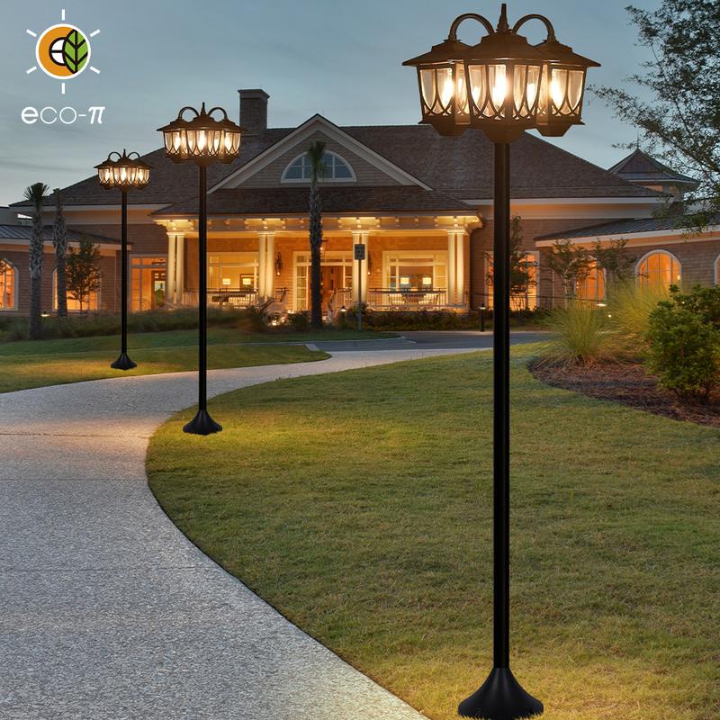 Outdoor Solar Lamp Post Lights, Solar Floor Lamps Outdoor Lights, 3-Head Waterproof Solar Powerd Lights for Garden, Lawn, Pathway, Yard, Front/ Back Door, 60 Lumens, 2 Extra Spare Bulbs, Decoration