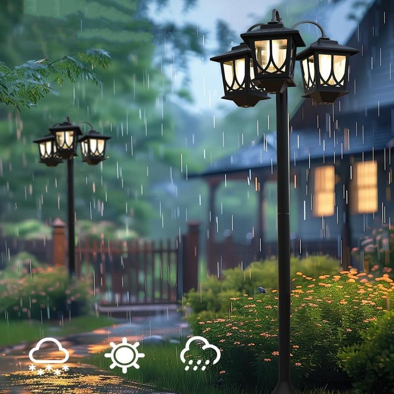Outdoor Solar Lamp Post Lights, Solar Floor Lamps Outdoor Lights, 3-Head Waterproof Solar Powerd Lights for Garden, Lawn, Pathway, Yard, Front/ Back Door, 60 Lumens, 2 Extra Spare Bulbs, Decoration