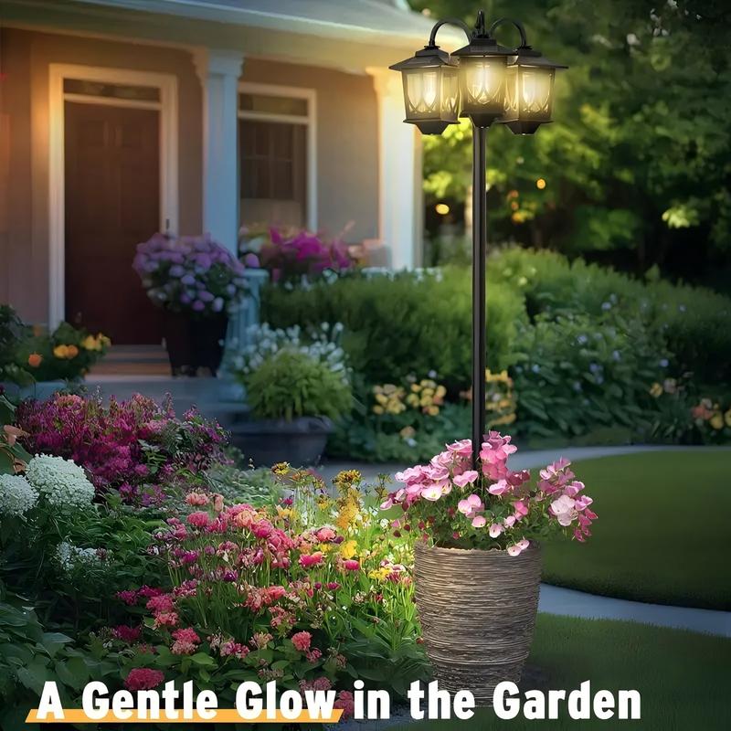 Outdoor Solar Lamp Post Lights, Solar Floor Lamps Outdoor Lights, 3-Head Waterproof Solar Powerd Lights for Garden, Lawn, Pathway, Yard, Front/ Back Door, 60 Lumens, 2 Extra Spare Bulbs, Decoration