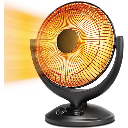 Oscillating Parabolic Radiant Space Heater with Thermostat and Timer, 120V Indoor Dish Heater with Tip-Over and Overheat Protection for Safe and Efficient Room Heating