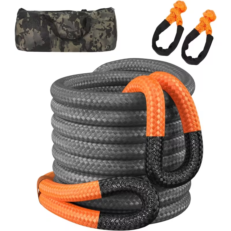 Heavy-Duty 48,500 lbs Kinetic Recovery Rope with Two UHMWPE Soft Shackles, 7/8" x 30 ft High-Elasticity Off-Road Tow Rope, UV and Abrasion Resistant Snatch Strap for Trucks, SUVs, UTVs, ATVs, and Tractors