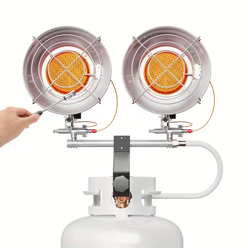 Double Tank Top Propane Heater – Outdoor Freestanding Patio Heater with Shut-Off Valve and Tip-Over Protection, Durable Outdoor Heater for Camping, Garage, Porch, and Sports Events