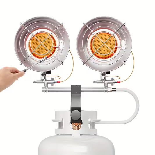 Double Tank Top Propane Heater – Outdoor Freestanding Patio Heater with Shut-Off Valve and Tip-Over Protection, Durable Outdoor Heater for Camping, Garage, Porch, and Sports Events