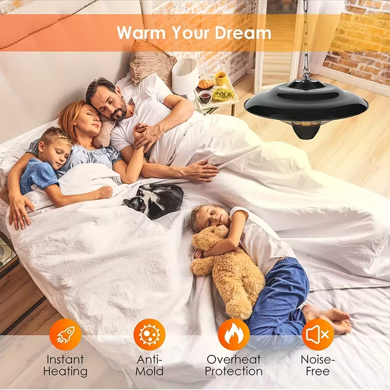 1500W Ceiling-Mounted Infrared Heater — Suspended Garage & Patio Heater with Adjustable 22" Chain, Overheat Protection, Indoor Portable Electric Space Heater, 120V