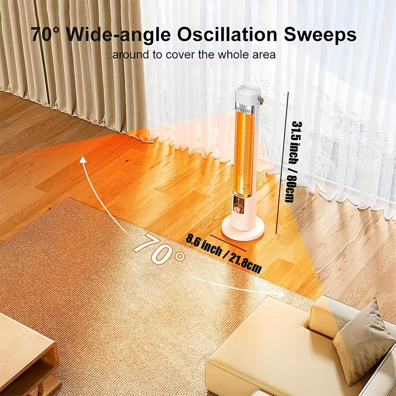 1500W Portable Infrared Heater for Indoor and Outdoor Use, Tower Space Heater with Overheat and Tip-Over Protection, Remote Control, 60° Oscillation, 12-Hour Timer, Quiet Operation, Energy-Efficient Heating for Large Rooms, Patios, Offices, and Nurseries