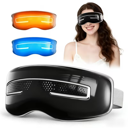 Eye Massager with Heat and Cooling, 4 Pressure Modes & 2 Hot/Cold Compress Modes, Soft Silicone Massage Head with Nose Rest, Wireless Music Sync, Rechargeable Eye Therapy Device for Dry Eyes, Dark Circles, and Insomnia