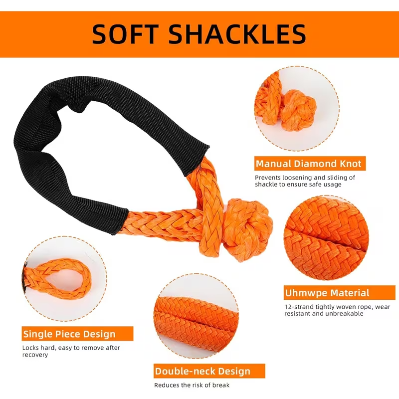 Heavy-Duty 48,500 lbs Kinetic Recovery Rope with Two UHMWPE Soft Shackles, 7/8" x 30 ft High-Elasticity Off-Road Tow Rope, UV and Abrasion Resistant Snatch Strap for Trucks, SUVs, UTVs, ATVs, and Tractors