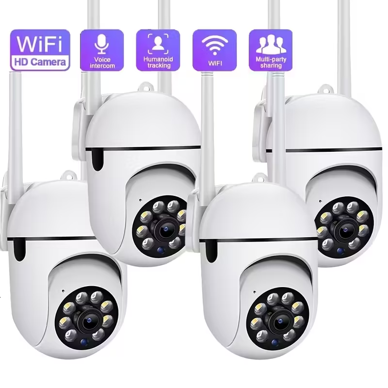 4PCS 1080P 5G Wireless WiFi Security Camera – Color Night Vision, Two-Way Audio, 360° Pan/Tilt/Zoom PTZ, AI Motion Tracking, Spotlight and Alarm, Cloud and SD Storage for Home Property Protection