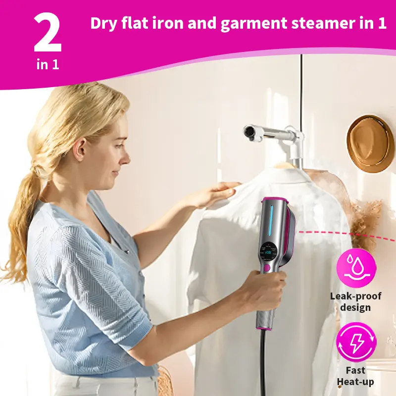 Portable Garment Steamer for Clothes, 2-in-1 Handheld Steamer and Iron, 7 Steam Modes with LED Display, Fast Heating Travel Clothing Steamer with 90-Degree Swivel Handle, Gift for Home and Travel