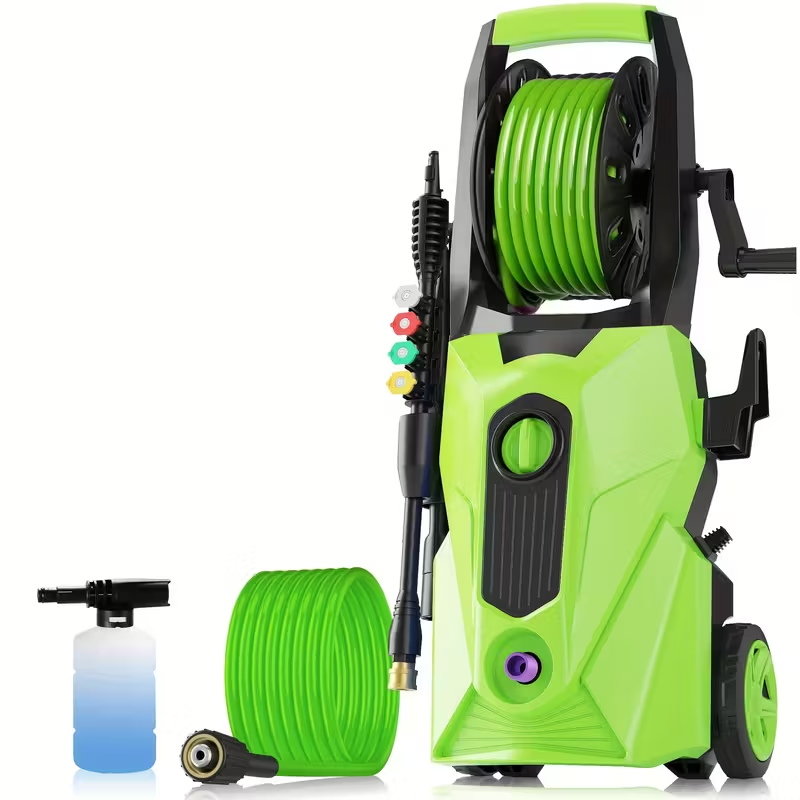 5000 PSI Electric Pressure Washer, 2.75 GPM High-Power Pressure Cleaner with 33FT Reinforced Hose Reel, 4 Quick-Connect Nozzles, Upgraded 2025 Power Washer for Home, Vehicle, Patio & Driveway Cleaning – Plug Powered, 120V (Green)