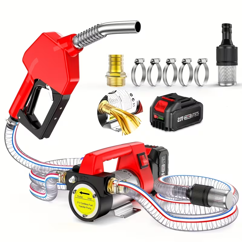 Cordless Diesel Transfer Pump Kit, 12–13 GPM Portable Fuel Pump with 4.0Ah 21V Battery, Automatic Shut-Off Nozzle and Hose for Diesel and Kerosene, Trucks, Boats, RVs and Generators