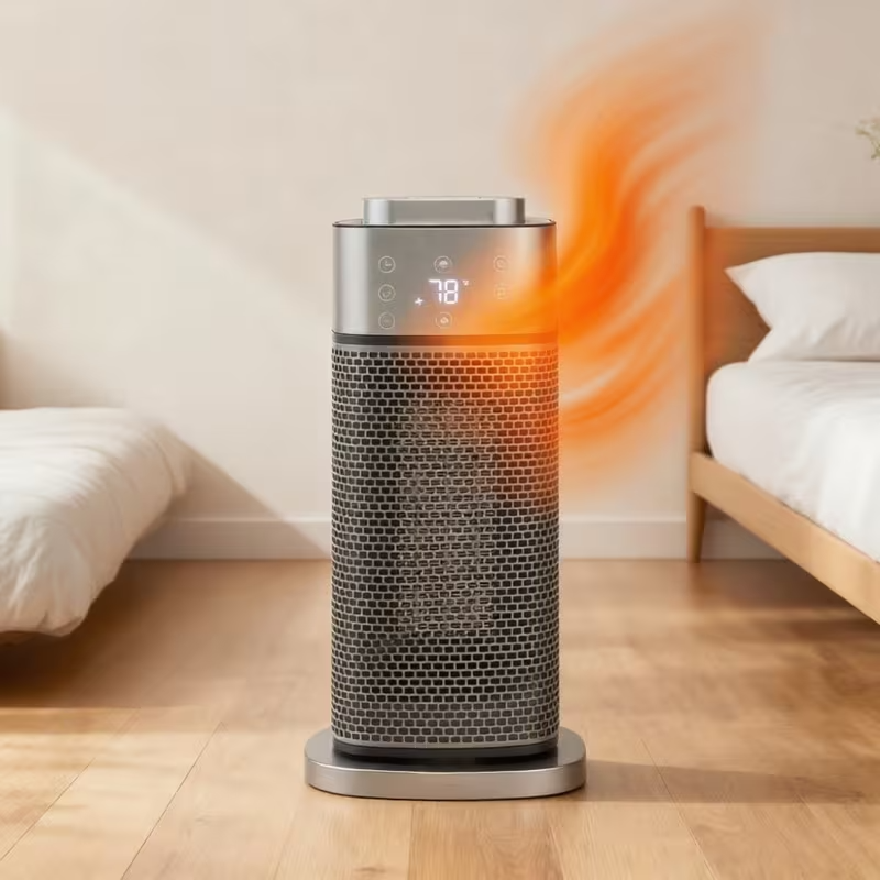 1500W 3D Flame Electric Space Heater with Built-In Humidifier, 16" Tower Heater with Thermostat, Remote Control, Oscillation & Quiet Heating, Fireplace Flame Effect, Tip-Over Protection, Heats Rooms up to 250 Sq.Ft, 120V