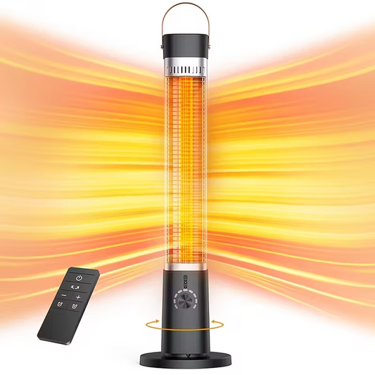 1500W Portable Infrared Heater for Indoor and Outdoor Use, Tower Space Heater with Overheat and Tip-Over Protection, Remote Control, 60° Oscillation, 12-Hour Timer, Quiet Operation, Energy-Efficient Heating for Large Rooms, Patios, Offices, and Nurseries