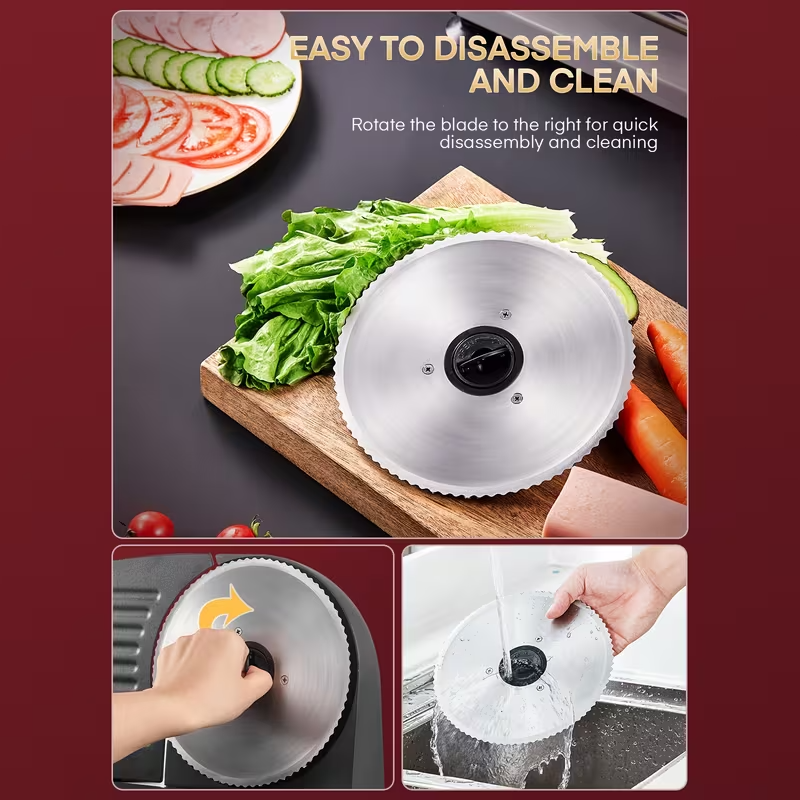 200W Electric Meat Slicer with 7.5" Stainless Steel Blades – Adjustable 0–15mm Thickness, Removable Dual Blades, Compact Die-Cast Design for Meat, Cheese, Bread & Vegetables – Black