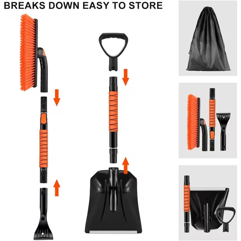 35" Extendable Ice Scraper with Snow Brush and Snow Shovel, 360° Pivoting Brush Head, Foam Grip Handle, Heavy-Duty Snow Remover for Car Windshields, SUVs, Trucks, and Vehicles