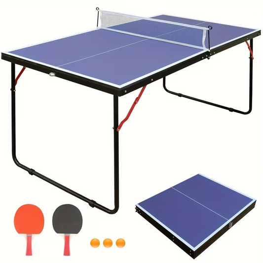 4.5FT Foldable Ping Pong Table – Portable Midsize Table Tennis Set for Indoor & Outdoor Use, Easy Storage Design, Includes 2 Paddles, 3 Balls, and Net – Ideal for Home, Family Games, Camping and Holiday Activities