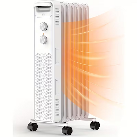 Portable Electric Oil-Filled Radiator Heater – 1500W/900W/600W with 3 Heat Settings, Adjustable Thermostat, Overheat & Tip-Over Protection, Quiet Indoor Space Heater for Home and Office