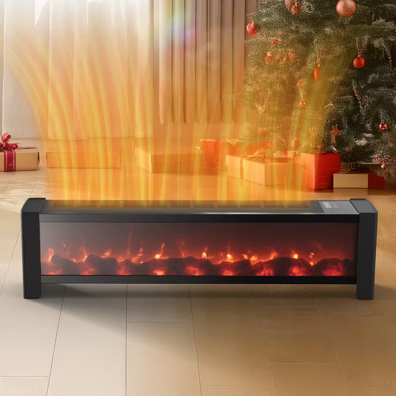33" Electric Baseboard Heater with Realistic Flame Effect, 1500W Indoor Fireplace Heater with Remote, Adjustable Thermostat, 12H Timer & Overheat Protection for Large Rooms