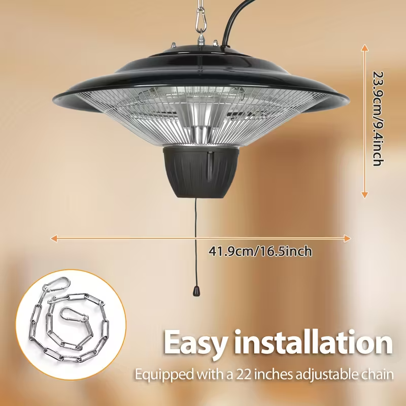 1500W Ceiling-Mounted Infrared Heater — Suspended Garage & Patio Heater with Adjustable 22" Chain, Overheat Protection, Indoor Portable Electric Space Heater, 120V