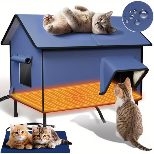 Outdoor Heated Cat House – Extra-Insulated Winter Shelter with Extended Eaves, Escape Door & Elevated Base for Outdoor, Stray, and Barn Cats